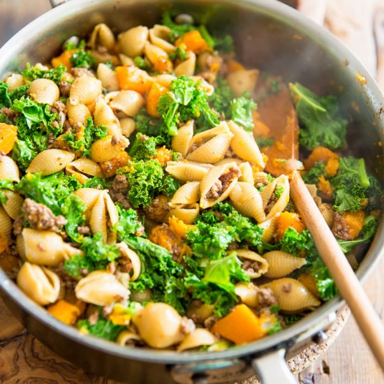 Kale Ground Beef Butternut Squash Pasta