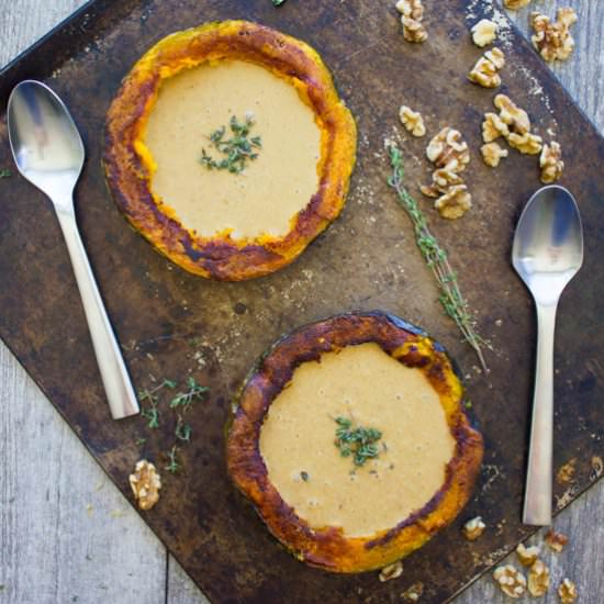 Walnut Squash Soup in Squash Cups