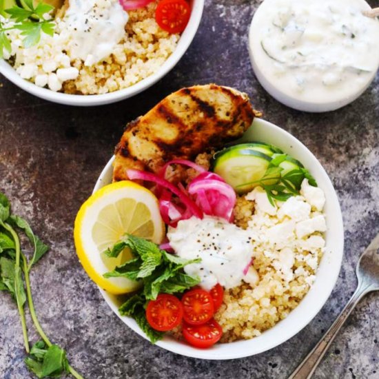 Chicken Gyro Quinoa Bowls