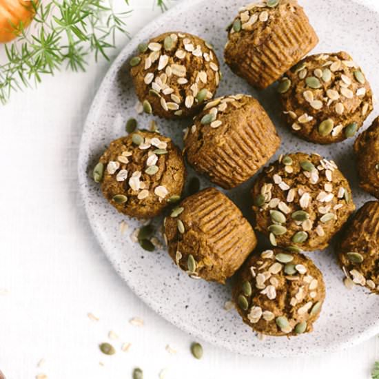 Maple Sweetened Pumpkin Oat Muffins