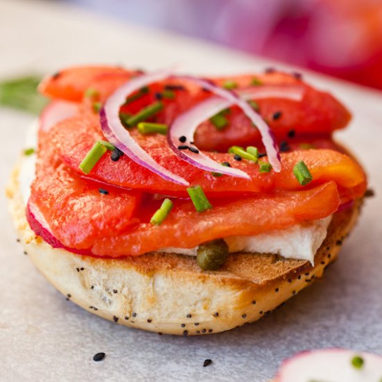 Vegan NY Bagels with Tomato Lox