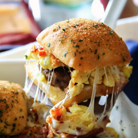 Sausage, Egg, Bacon, Cheese Sliders