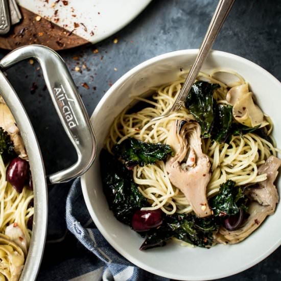 Artichoke, Kale, & Olive Pasta