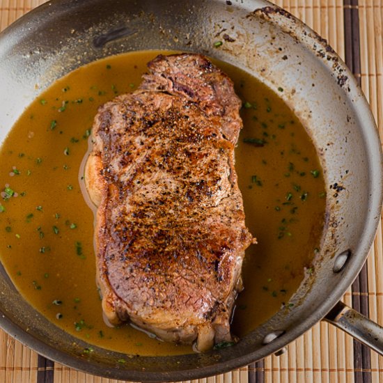 Pan fried steak with mustard sauce