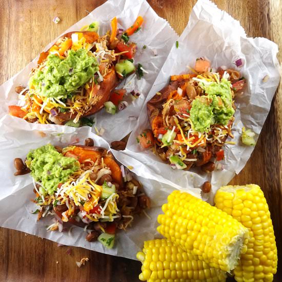 Chicken Taco Baked Sweet Potatoes