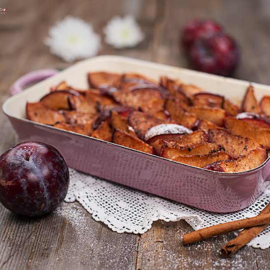 Baked Plum Rice Pudding