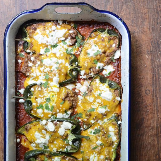 Cheesy Beef-Stuffed Poblano Peppers