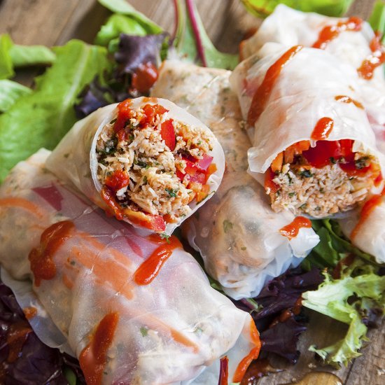 Honey Sriracha Chicken Spring Rolls