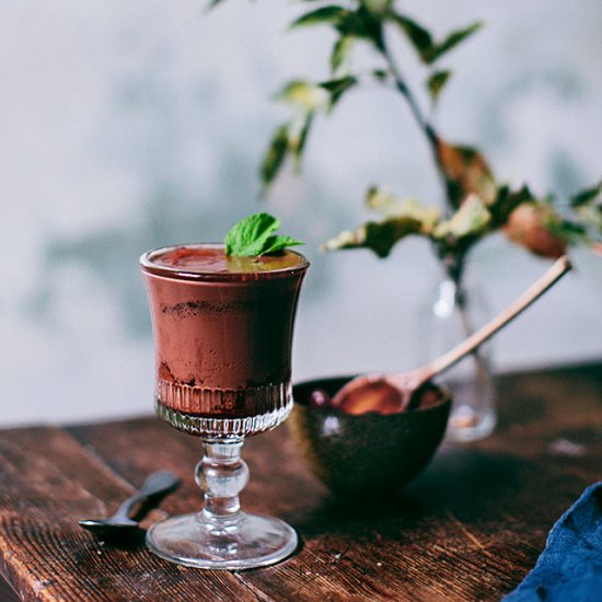 hot chocolate with plum compote