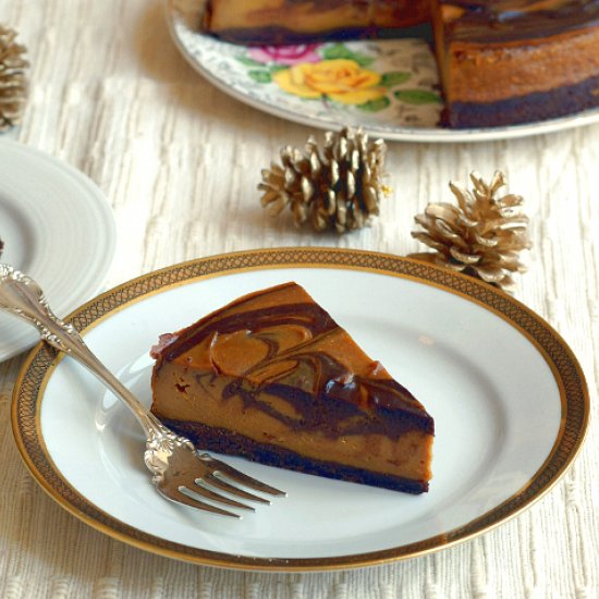 Marbled Pumpkin Chocolate Cheesecake