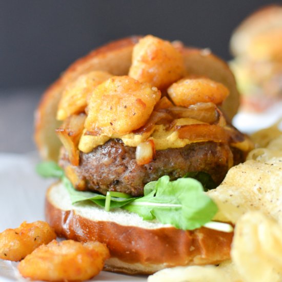 Wisconisn Brat & Cheese Curd Burger