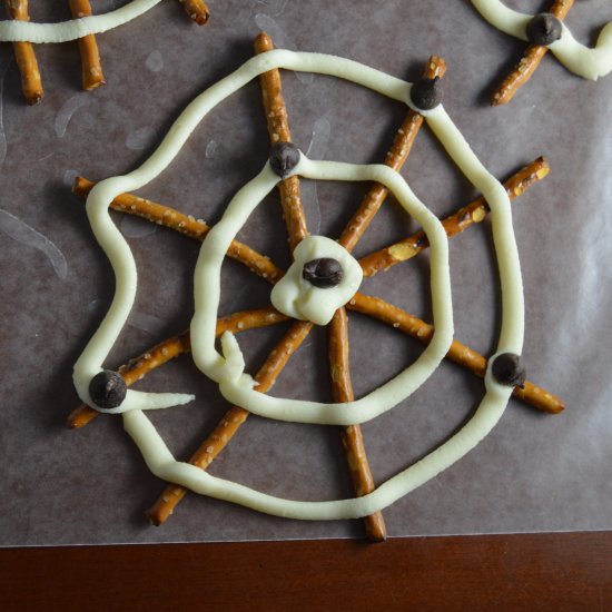 Pretzel + Chocolate Spider Webs