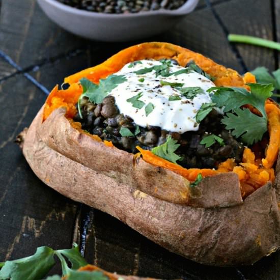 Lentil Stuffed Sweet Potato Bowls