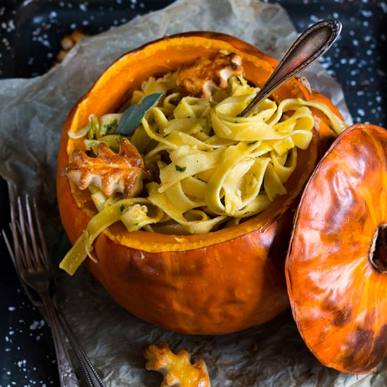 Pasta and Leek Stuffed Pumpkin