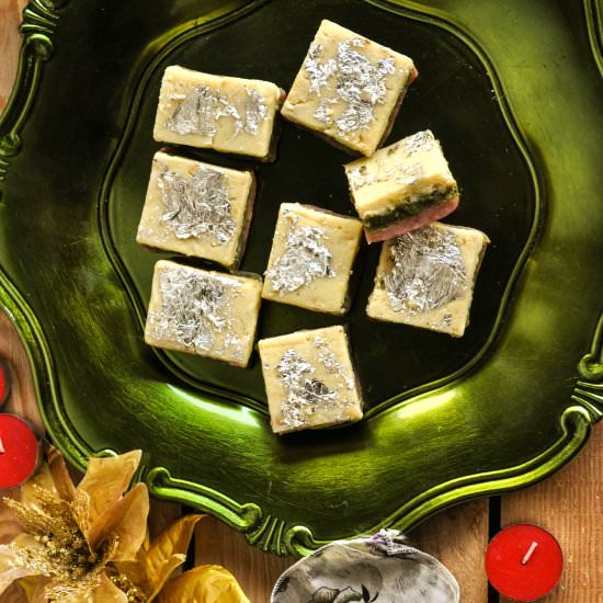 Almond, Pistachio, and Strawberry Barfi