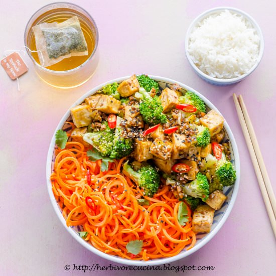 Baked Tofu Bowl with Carrot Noodles