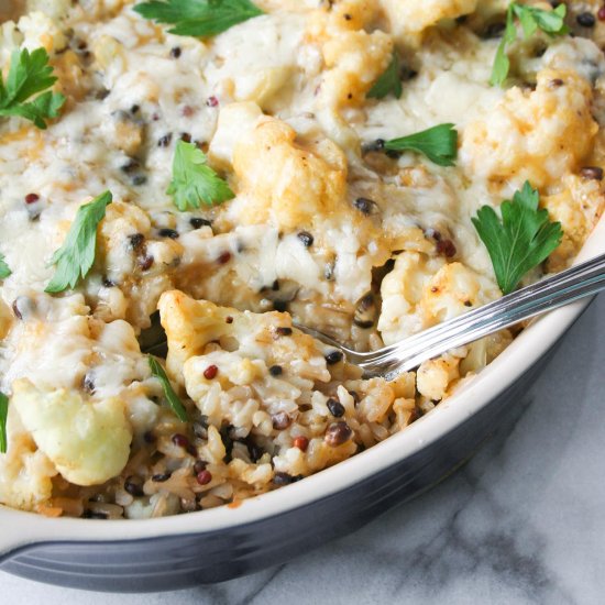 Cauliflower Cheddar and Rice Gratin