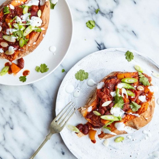 Sweet Potato with Black Bean Chilli