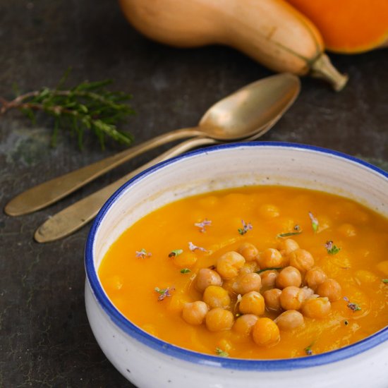 Pumpkin Soup and Rosemary Chick Pea