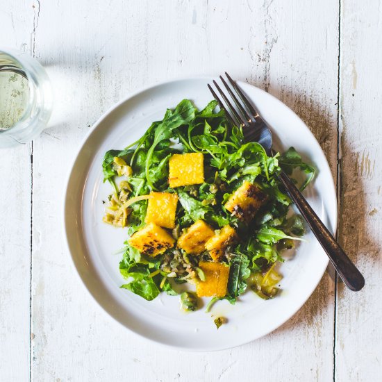 Crispy Polenta Croutons & Greens