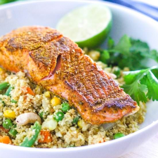 Curried Salmon + Cauliflower Rice