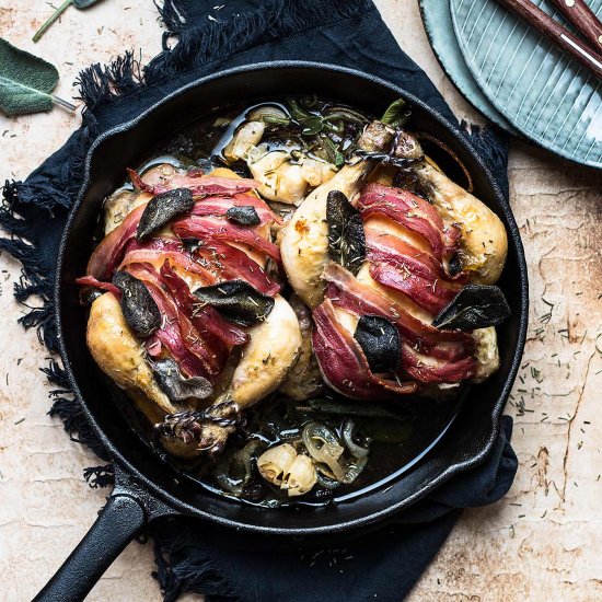 Bacon and sage poussins