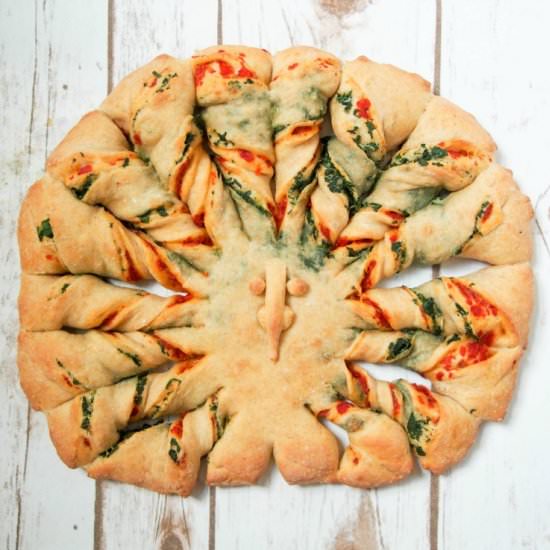 Twisted Bread with Peppers, Spinach