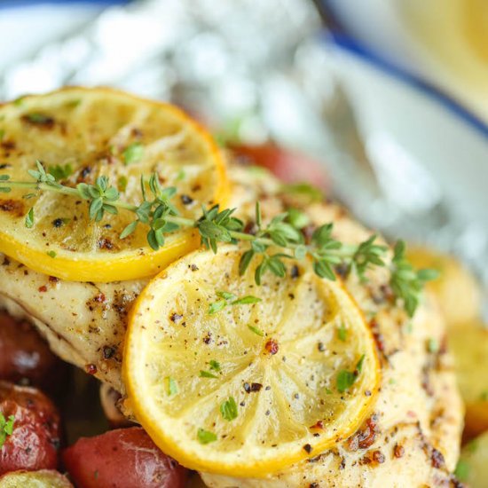 Lemon Chicken and Potatoes in Foil