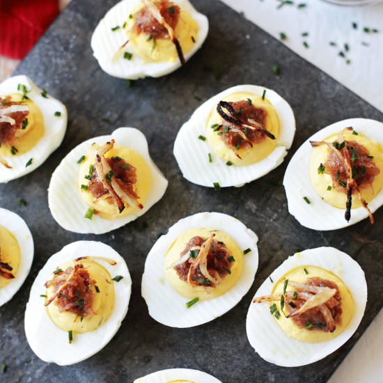 Deviled Eggs with Bacon Marmalade