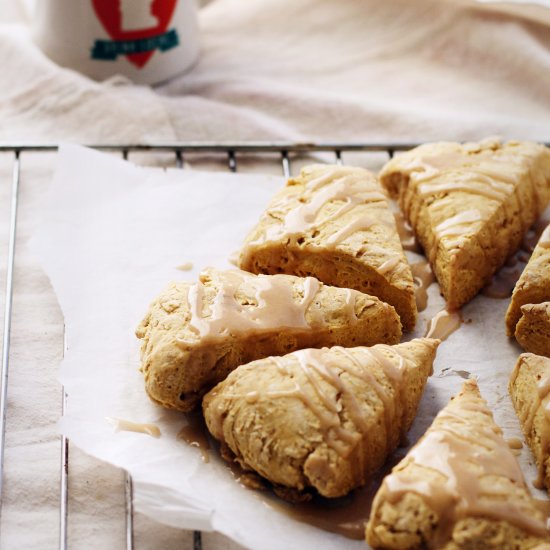 Pumpkin Scones + Maple Coffee Glaze