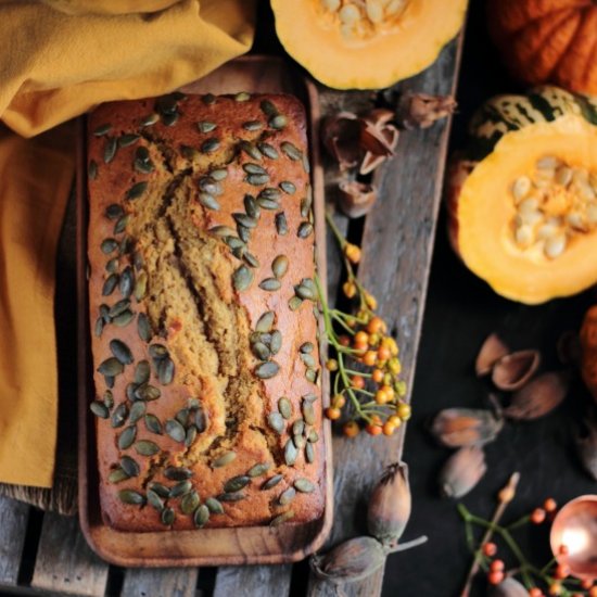 Pumpkin and cobnut loaf cake