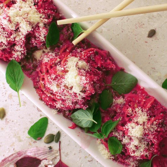 Raw Beetroot Zucchini Pasta