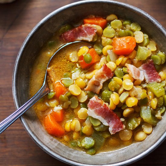 Split Pea Soup with Grilled Bacon