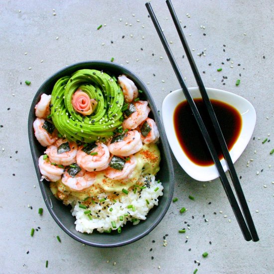 Prawn Sushi Bowl with Avocado