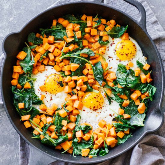 Skillet Sweet Potato & Kale Hash