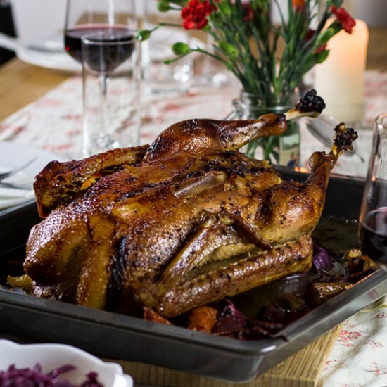 Roast Goose with Chestnut and Plums