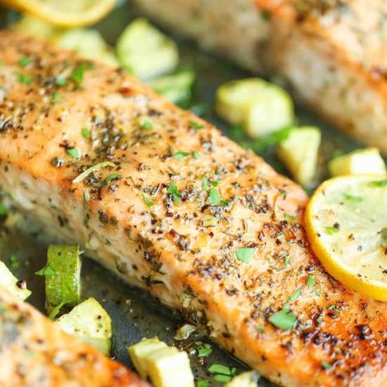 One Pan Lemon Salmon and Zucchini