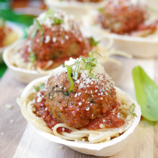 Bite-Size Spaghetti & Meatball Boat