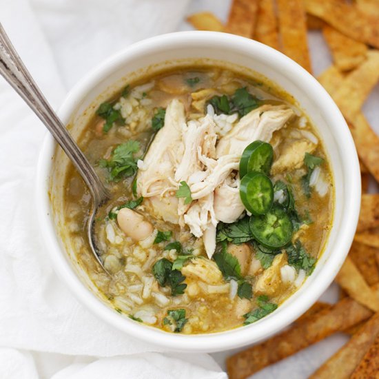 Salsa Verde Chicken and Rice Soup