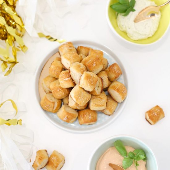 Pretzel Bites with Dipping Sauces