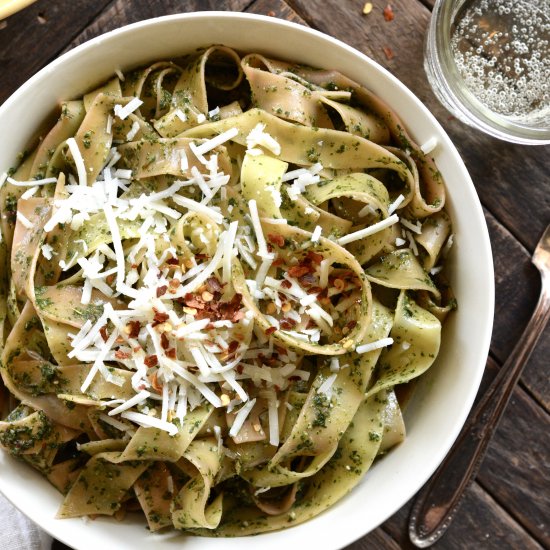 Pappardelle with Swiss Chard Pesto