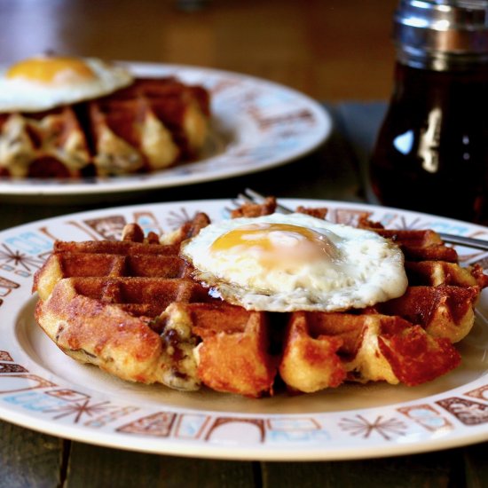 Cornbread Sausage Cheddar Waffles