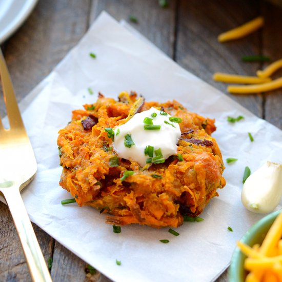 Baked Cheddar Sweet Potato Fritters