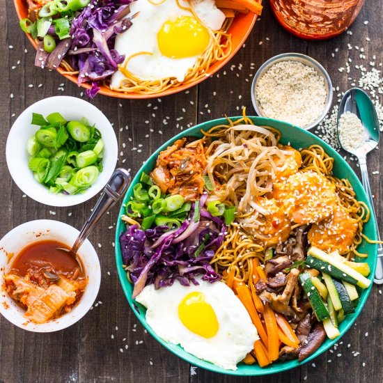 Shrimp Bibimbap Noodle Bowls