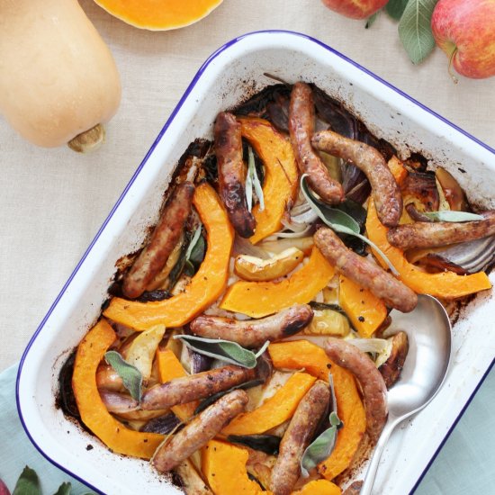 Sausage, Squash and Apple Traybake