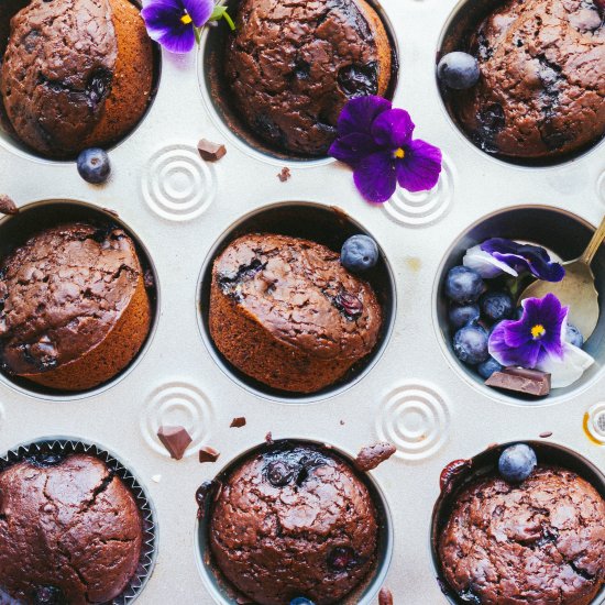 Vegan Chocolate Blueberry Muffins