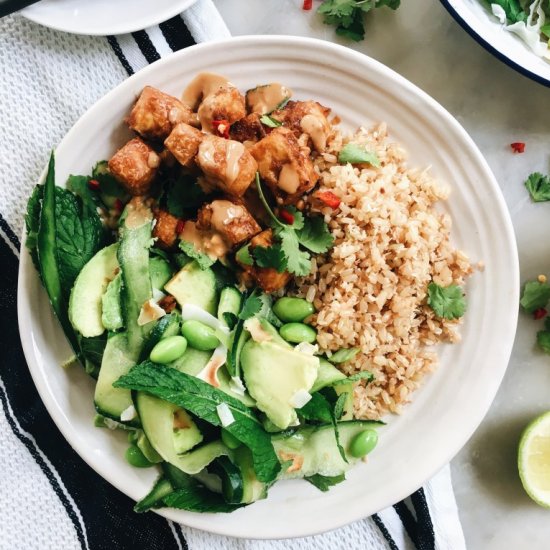 Crispy Satay Tofu & Cucumber Salad