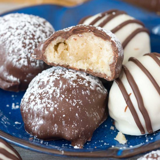 Chocolate Dipped Snowball Cookies