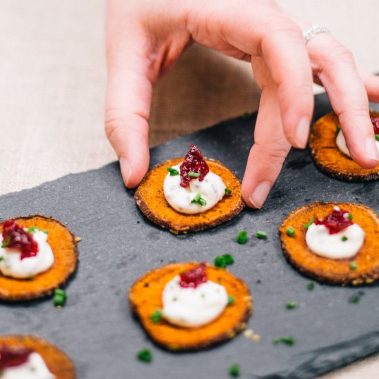 Sweet Potato Crisps with Chive Crem