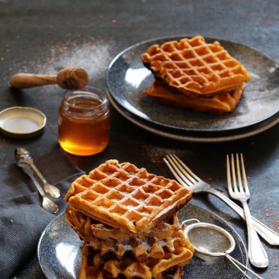 PUMPKIN WAFFLES WITH CHILLI FLAKES